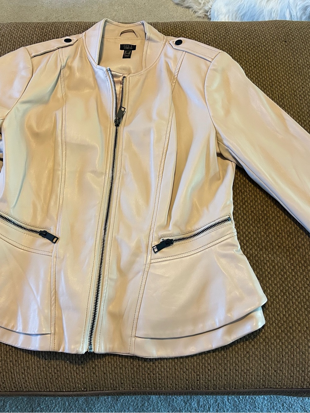 G.I.L.I. Cream Faux Leather Moto Jacket